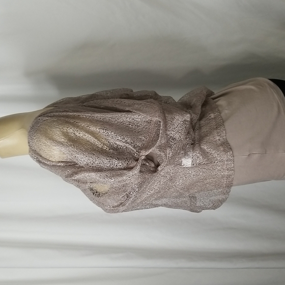 TOP SHOP TAUPE LACE CROP TOP WITH RUFFLED SLEEVES SIZE 6 ZIPPER BACK - Picture 3 of 8